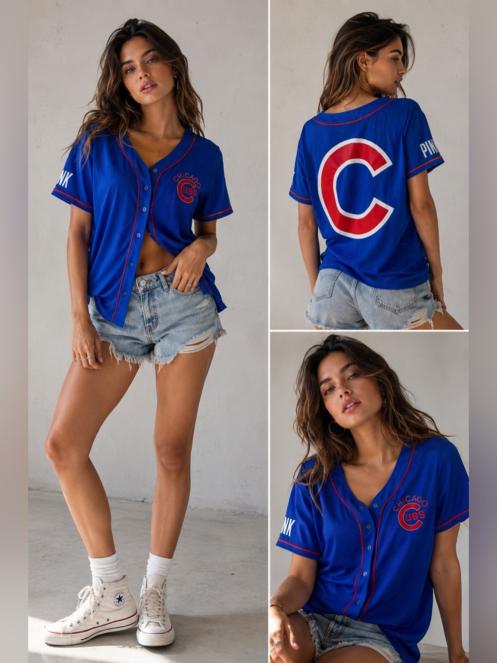 PINK Victoria’s Secret Chicago Cubs Women’s Jersey Top Medium Blue Mesh N
